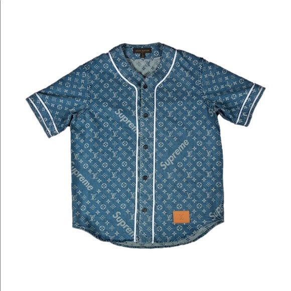 louis vuitton supreme baseball jersey blue